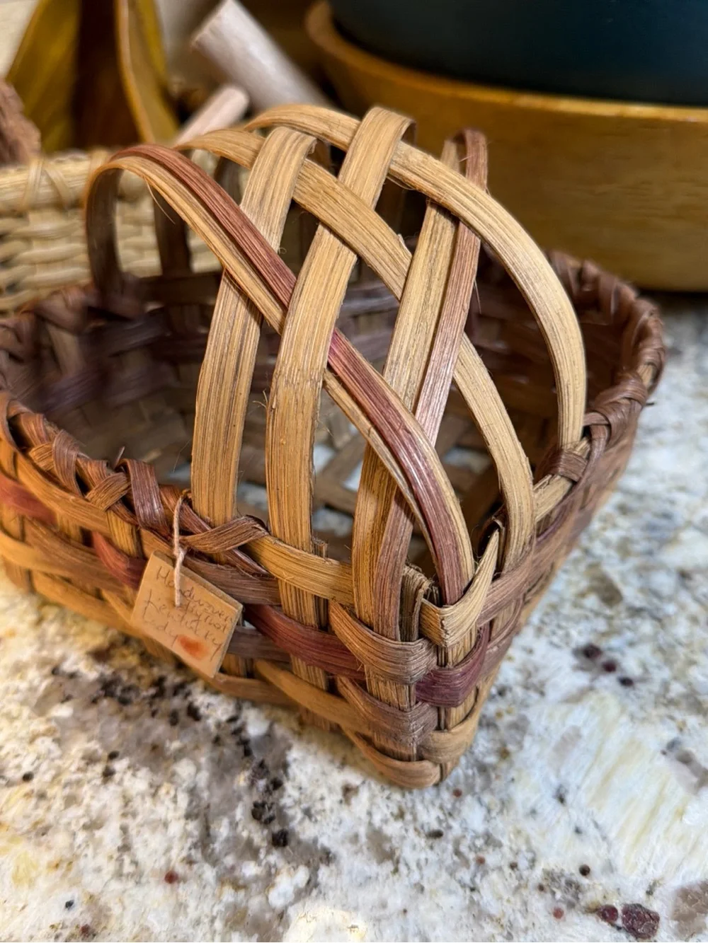 Vintage Heart - Hand- Woven Basket Rustic Boho Farmhouse Cottagecore Signed